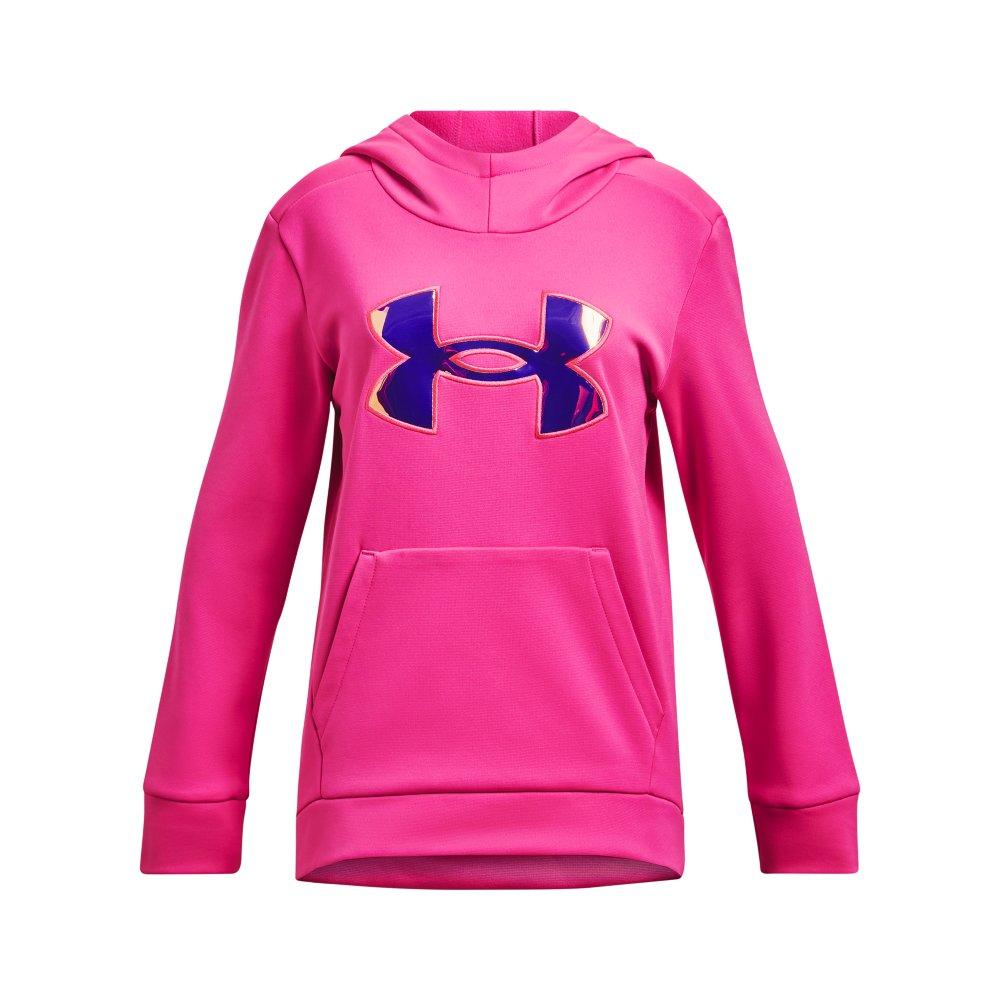 Under Armour Big Girls' Armour Fleece Iridescent Big Logo Hoodie - Pink